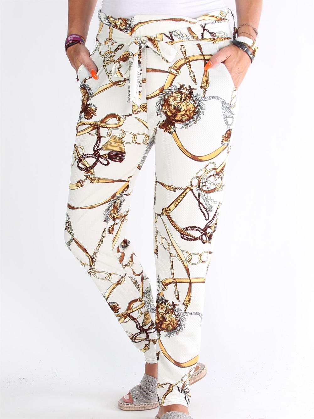 Rie - Svarta byxor med kedjemotiv och knytband